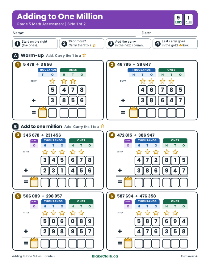 Adding to One Million assessment, side one