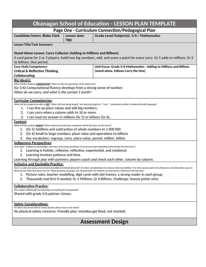 Carry Collector lesson plan, page one