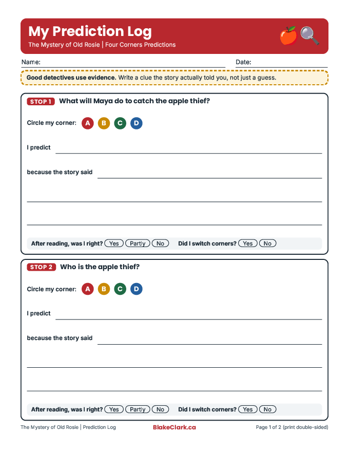 Student prediction log with boxes for each stop